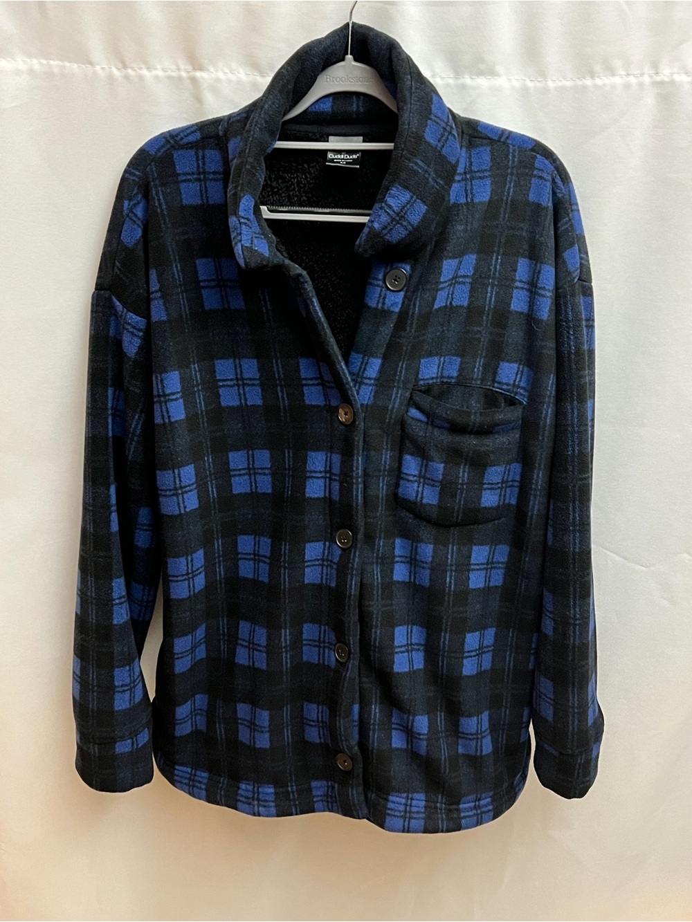 Cuddl Duds Blue Black Plaid Fleece Jacket Button Front Cozy Shirt Medium